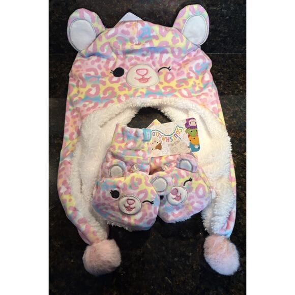 Squishmallows Other - Squishmallows Michaela Hat Gloves Mitts Set Ears Pink Leopard Winter Cap NWT